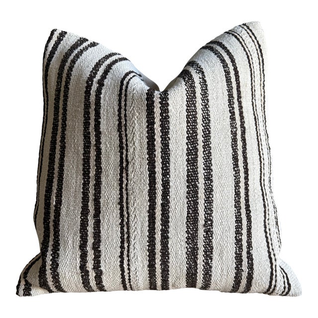 Vintage Rug Pillow Cover With Stripes For Sale