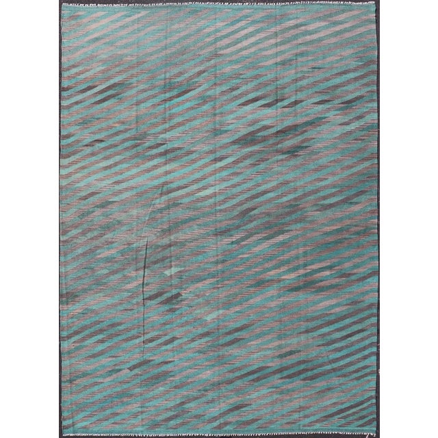 Hand-Woven Modern Kilim Rug by Keivan Woven Arts, Green & Gray 7'9 X 11'5 For Sale - Image 12 of 12