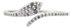 18k White Gold Open Face Multi Sapphire and Diamond Snake Ring Size 6.5