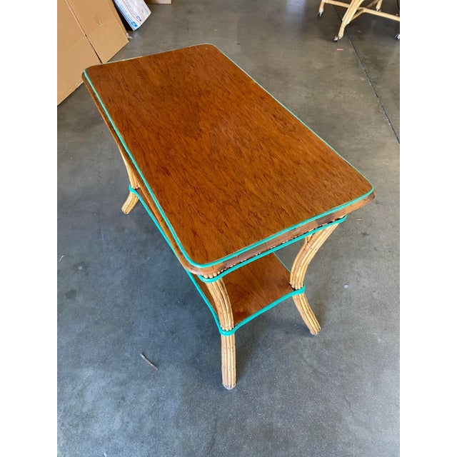 Wood Restored Presidential Stick Reed Rattan Tv Stand/Console Table W/ Mahogany Top For Sale - Image 7 of 11