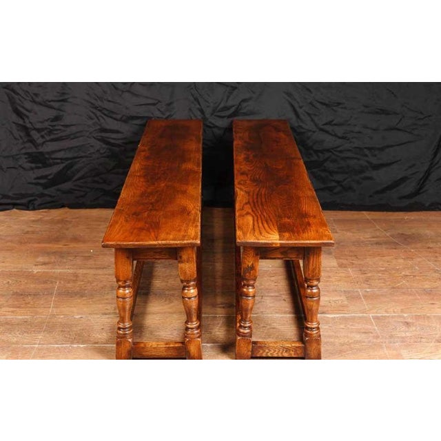 2000 - 2009 Vintage Farmhouse Benches in Oak, Set of 2 For Sale - Image 5 of 11