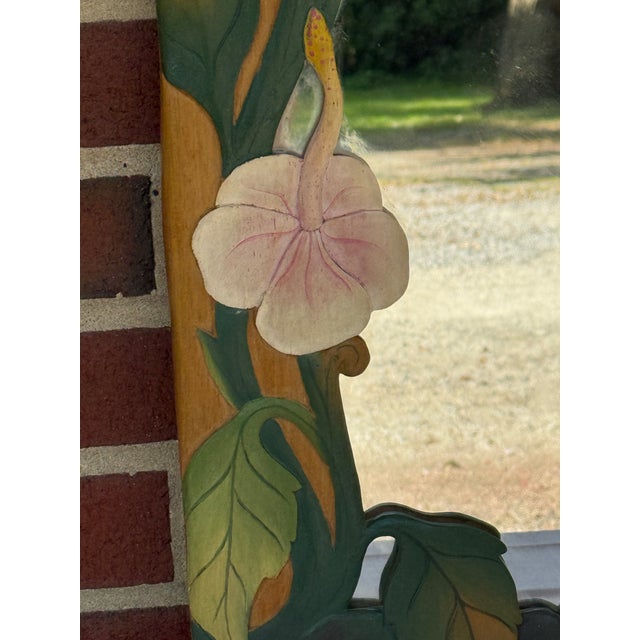 Wood 1980s Dorothy Draper Style Hand-Carved Tropical Flamingo Wall Mirror by Turtle and Crane - Palm Beach Regency For Sale - Image 7 of 9