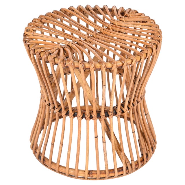 Mid-Century Italian Bamboo and Rattan Stool from BBB Boncina, 1960s For Sale