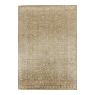 Rug & Kilim’s Khotan Style Rug in Gold, Beige-Brown and Blue Patterns For Sale