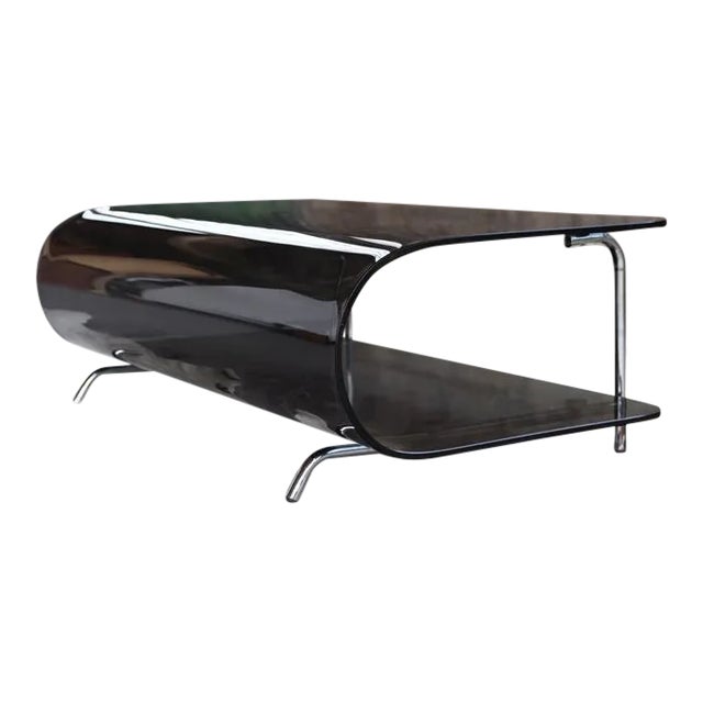 Post Modern Milo Baughman Style Smoked Glass and Bent Chrome Coffee Table For Sale