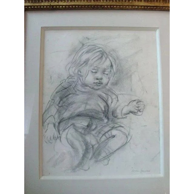 Late 20th Century Marion Greenwood Pencil Drawing in Carved Gilt Wood Frame For Sale - Image 5 of 7