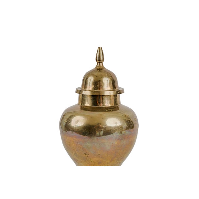 Metal Vintage Pair of Brass Ginger Jars Mid-Century Modern Hollywood Regency For Sale - Image 7 of 9