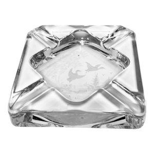 Queen Lace Cut Crystal Ashtray Trinket Dish With Etched Wild Geese, Circa 1970s