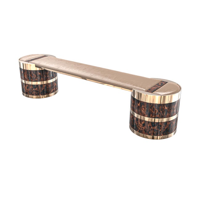 "Rossetto" Bench with Burl Walnut and Bronze Details, Hand Made Bizimyer Furniture. Unmatched. Unrivalled. Designed by...