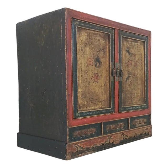 Antique Chinese Hand Painted Hall Cabinet For Sale
