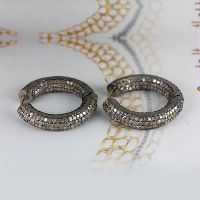 925 Sterling Silver Pave Diamond Hoop Earrings 14k Solid Gold Gift for Her, A Pair For Sale - Image 4 of 15