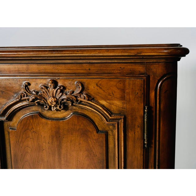 French Provincial Monumental Baker Furniture French Provincial Style Walnut Buffet Sideboard, 4-Door Carved Credenza, Circa 1960–1975 For Sale - Image 3 of 12