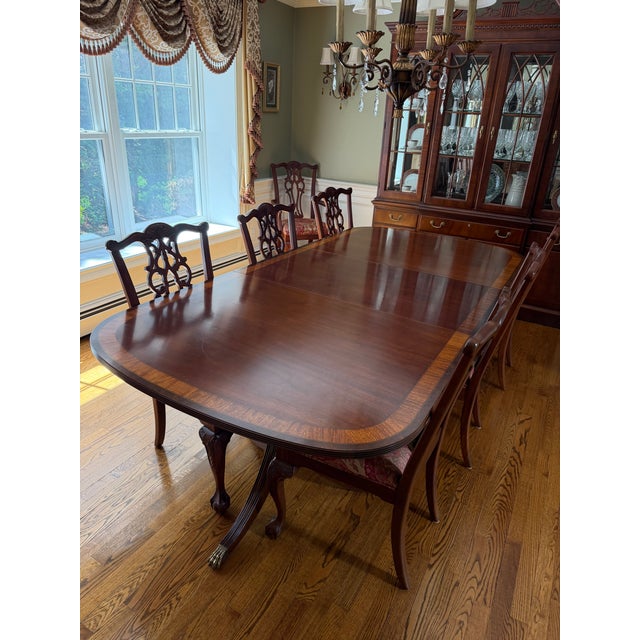 Ethan Allen Vintage Ethan Allen Chippendale Style Extension Dining Table & 8 Chairs For Sale - Image 4 of 17