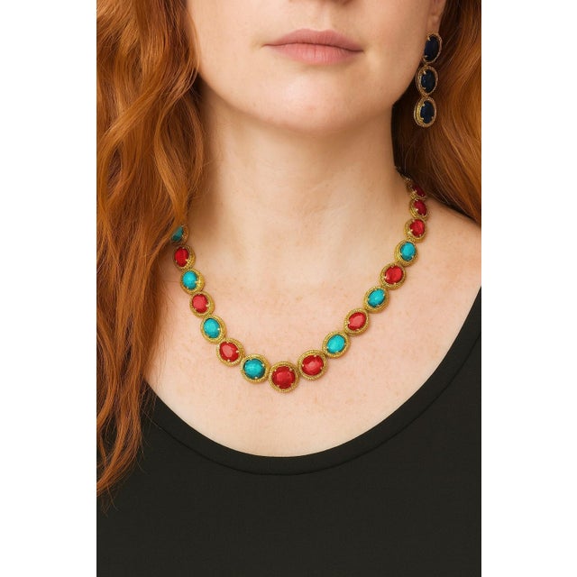 Bochic "Capri" Vintage Ruby, Turquoise & Diamond Necklace & Earrings Set 18K Gold For Sale - Image 14 of 18