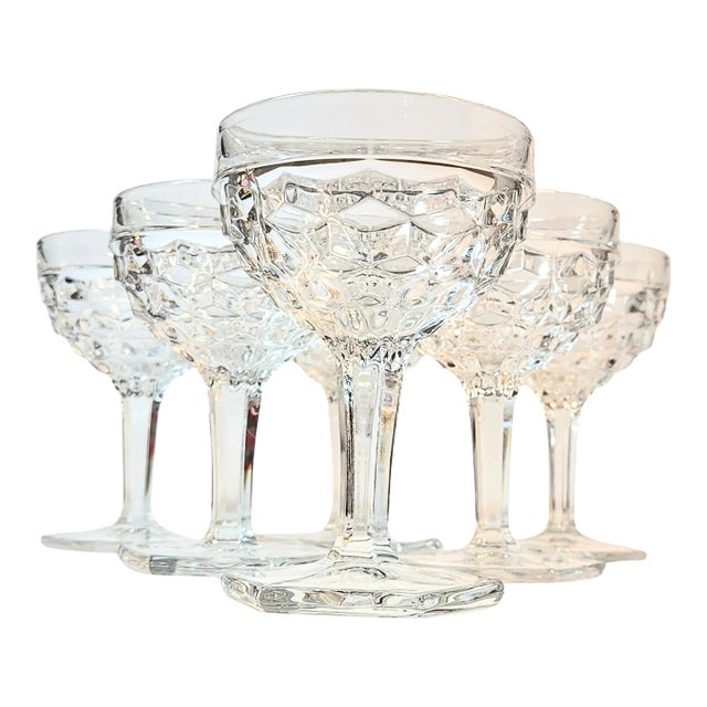 Icy Honeycomb Champagne Coupes- Set of Six For Sale