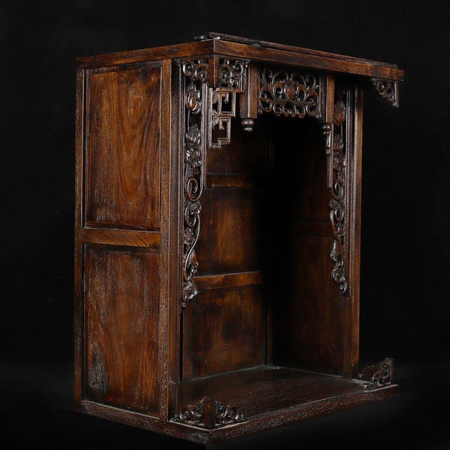 Huali Rosewood Carved Shrine Cabinet With Lotus Motif For Sale In Los Angeles - Image 6 of 9
