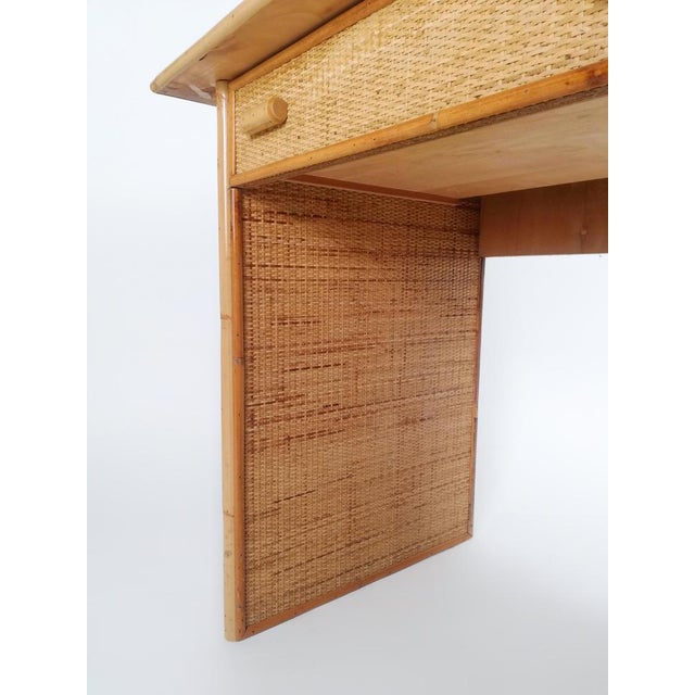 Vintage Italian Writing Desk with Drawers in Bamboo, Rattan and Plywood, 1970s For Sale - Image 17 of 18
