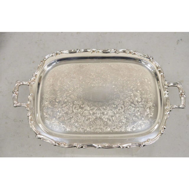 Vintage Leonard Regency Style Silver Plated Ornate Serving Platter Tray For Sale - Image 10 of 10