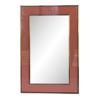 Modern Brass and Salmon Glass Wall Mirror For Sale