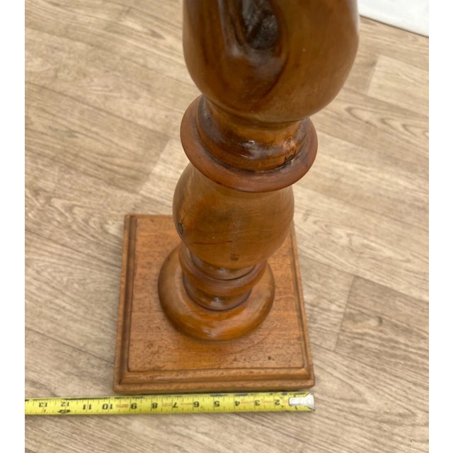 Wood Vintage Plant Stand Tall Table Barley Twist Pedestal Column Round Top Walnut 1a For Sale - Image 7 of 9