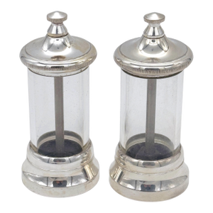 Pair of Italian Modern Silverplated & Glass Peppermills