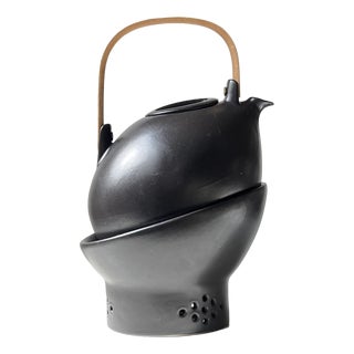 Danish Minimalist Black Teapot and Warmer by Per Rehfeldt for Søholm, 1990s, Set of 2 For Sale