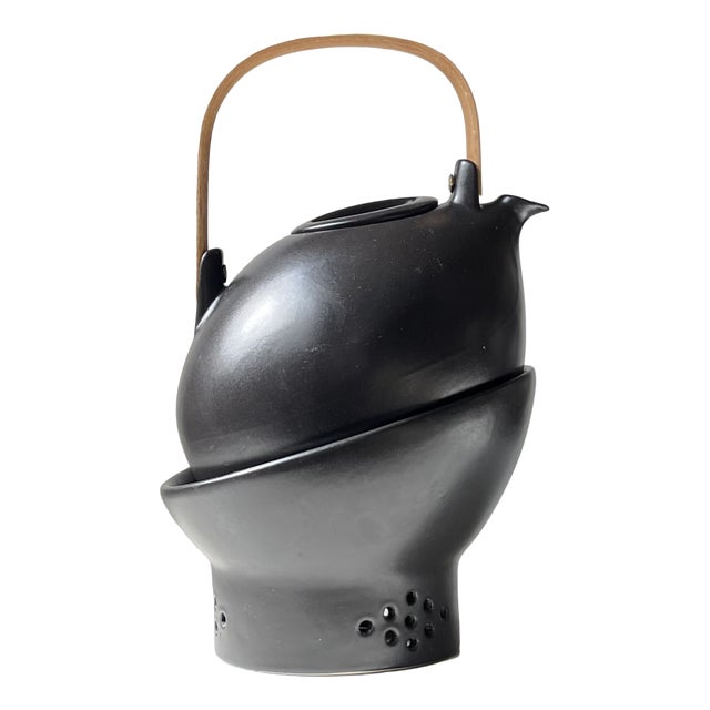 Danish Minimalist Black Teapot and Warmer by Per Rehfeldt for Søholm, 1990s, Set of 2 For Sale