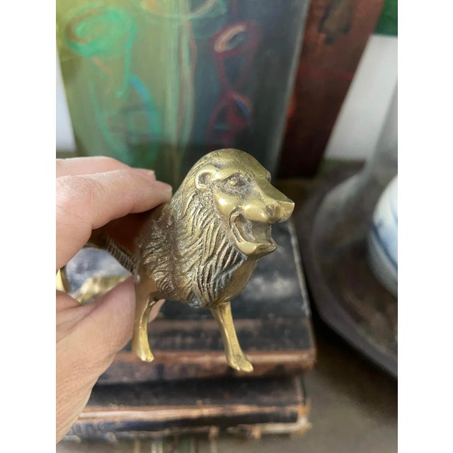 Pair of Vintage Brass Lions For Sale - Image 4 of 9