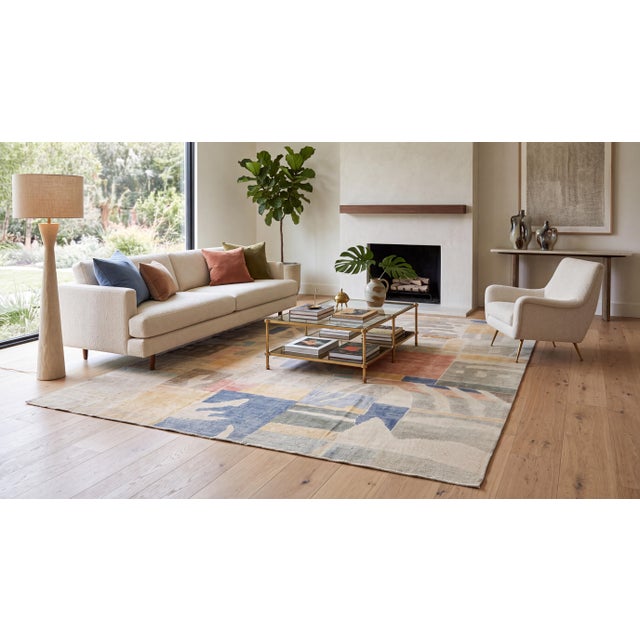 Elevate your interior with this exceptional contemporary hand-knotted wool area rug, featuring an avant-garde abstract...