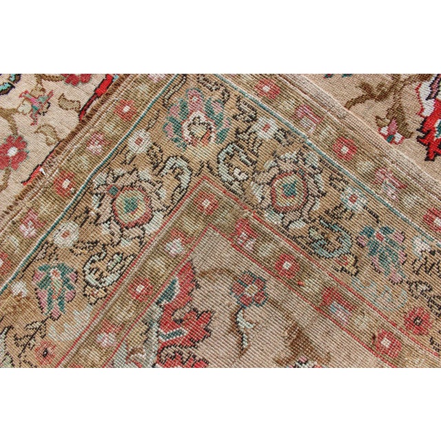 Vibrant All-Over Design Vintage Hand Knotted Turkish Oushak Rug in Red and Tan For Sale - Image 11 of 12