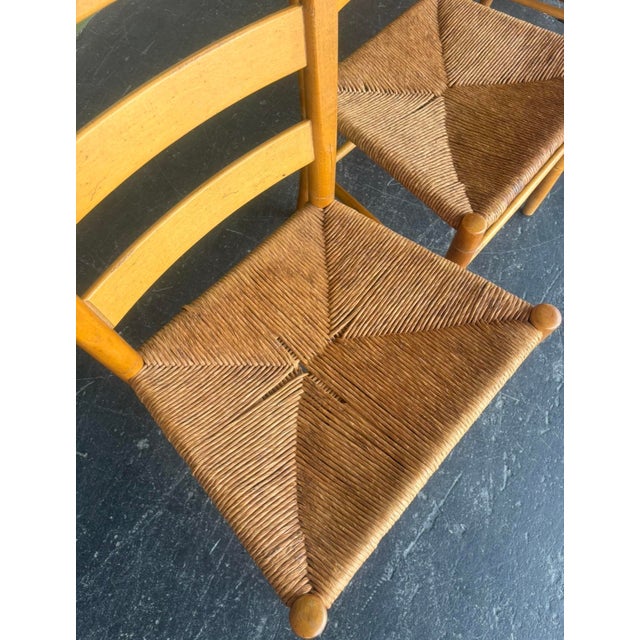 Wood Vintage Beechwood and Rush Ladderback Dining Chairs - 4 For Sale - Image 7 of 12
