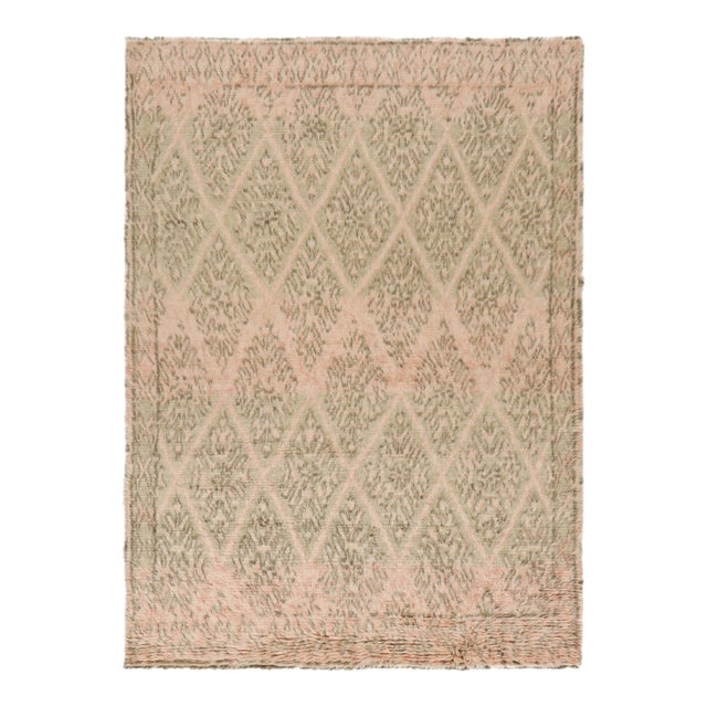 Rug & Kilim’s Moroccan Style Rug With Green and Pink Geometric Patterns For Sale