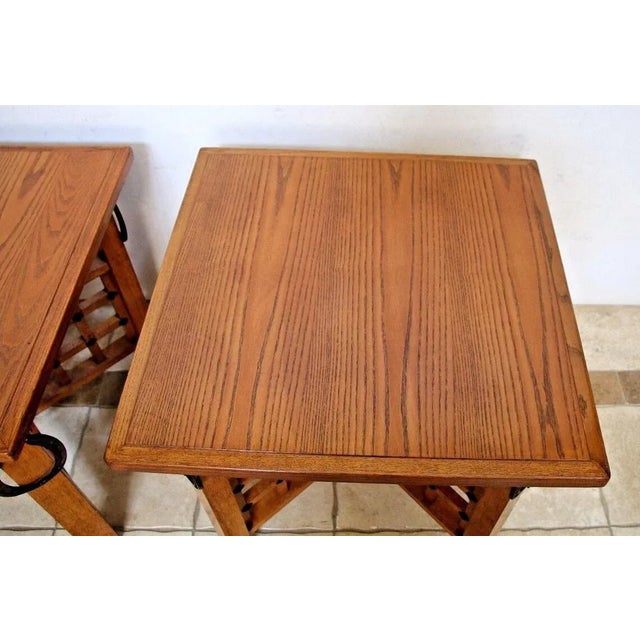 1980s Rustic Western Retro Oak Veneer End Tables Horseshoe Theme Insured Safe - a Pair For Sale In Palm Springs - Image 6 of 10