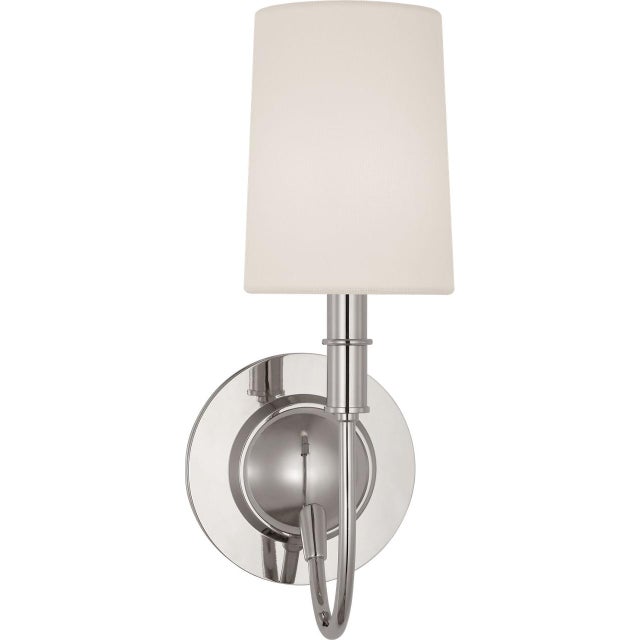 Thomas O'Brien for Visual Comfort Signature Elkins Sconce in Polished Nickel with Linen Shade For Sale