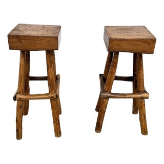 Brutalist Bar Stools, France, 1950s, Set of 2 For Sale
