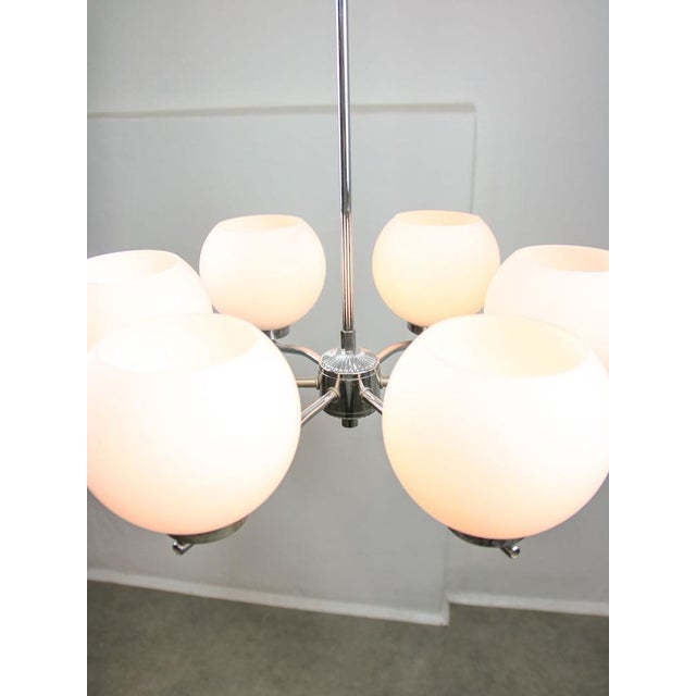 Silver Vintage Italian Chrome and Opaline Chandelier, 1970s For Sale - Image 8 of 15
