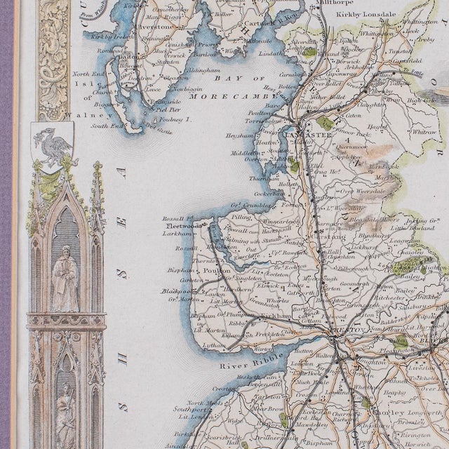 Purple Antique County Map of Lancashire, English, Framed Cartography, Moule, Victorian For Sale - Image 8 of 12