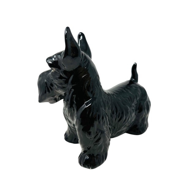 1950s Rare VTG Black Ceramic Scottie Dog Figurine With White Highlights | Mid-Century Japanese Scottish Terrier Decor | Unique "Dc" Mark For Sale - Image 5 of 13