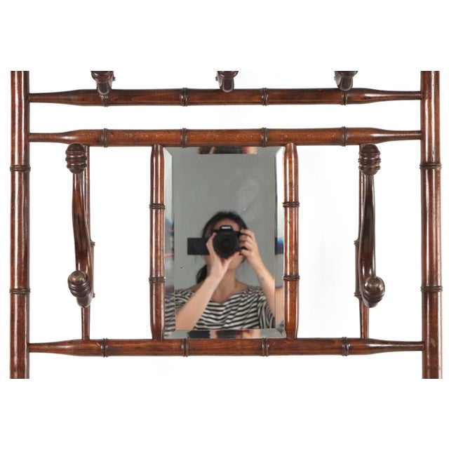 Victorian Victorian Belgian Wood Hall Tree With Beveled Mirror For Sale - Image 3 of 11