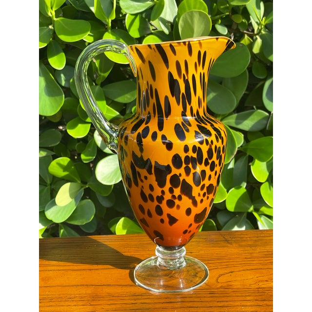 Late 20th Century Vintage Italian Style Leopard Spot Art Glass Pitcher For Sale - Image 5 of 12