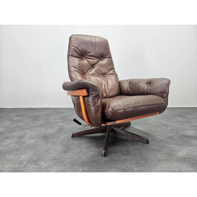 Vintage Swivel Chair in Leather and Wood from Göte Möbler, Sweden, 1960s For Sale - Image 9 of 15