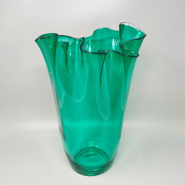Mid-Century Modern Green Murano Glass Fazzoletto Vase from Michielotto, Italy, 1970s For Sale - Image 3 of 8