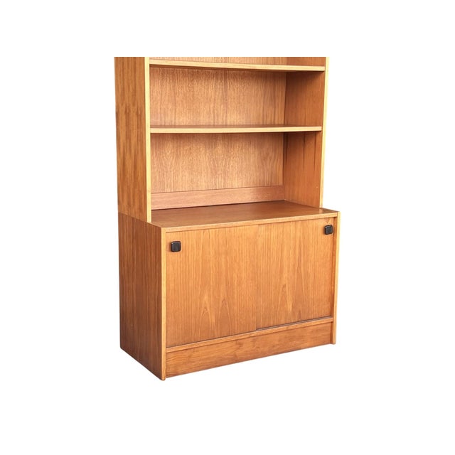 1960s Danish Modern Teak Bookcase With Sliding Door Cabinet For Sale - Image 10 of 13
