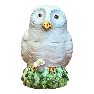 Vintage Italian Owl Ceramic Lidded Trinket Box For Sale