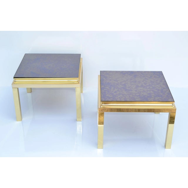 Pair, Guy Lefevre for Maison Jansen Polished Brass Side End Tables Mirrored Top For Sale - Image 11 of 13