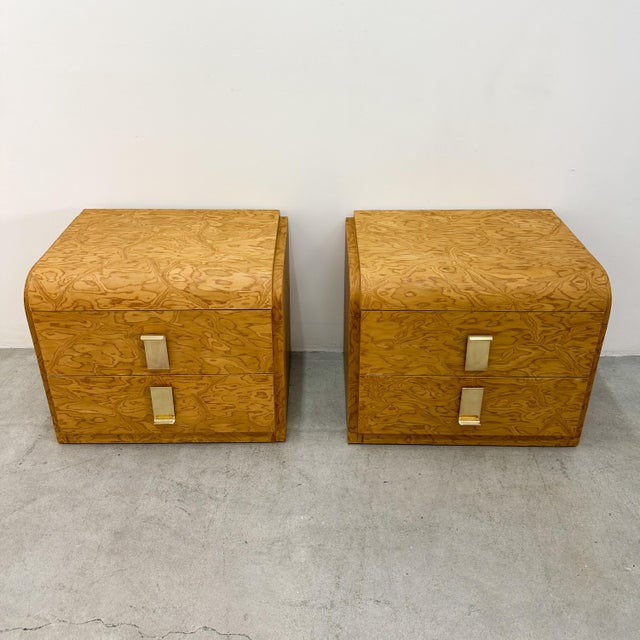 1970s Pair Vintage 1970s Mid-Century Modern Nightstands With Solid Brass Pulls For Sale - Image 5 of 14