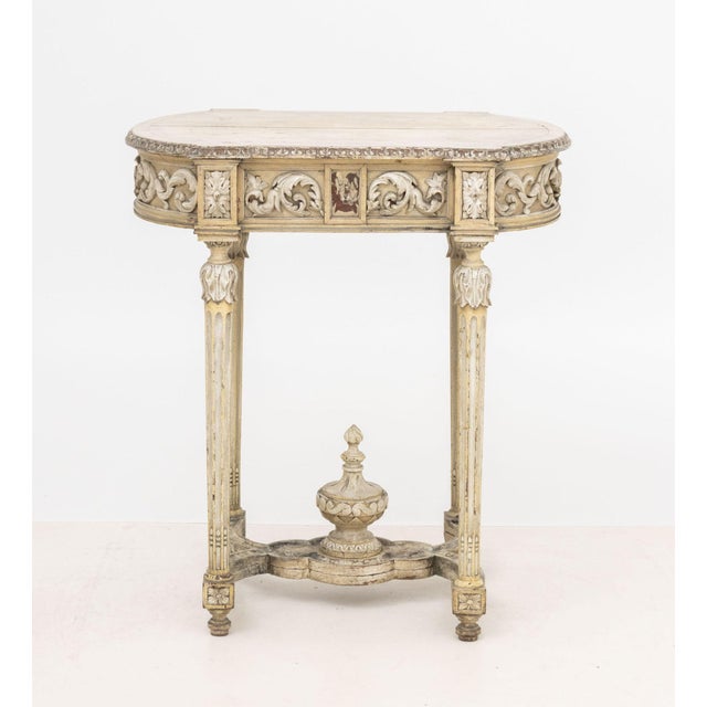 Antique White Louis XVI Style Carved Wood Occasional Table For Sale - Image 8 of 9