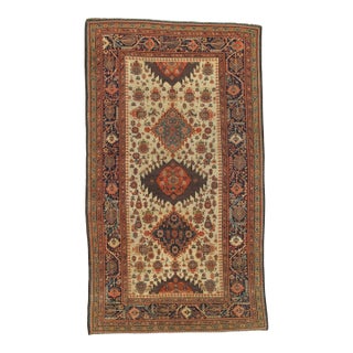 Antique Persian Malayer Carpet, Geometric Design, Ivory, Green, Navy Circa 1890 For Sale