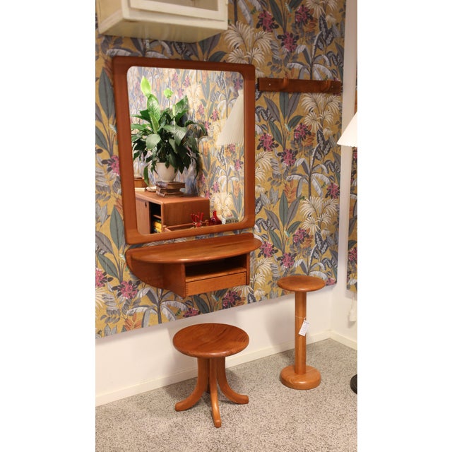 Danish Teak A Welcome Hallway Set with Mirror, Wall Console and Hook Rail from Vildbjerg Møbelfabrik, 1960s, Set of 3 For Sale - Image 9 of 18