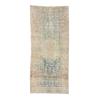 Antique Persian Malayer Rug 4x9 | Faded Beige & Blue Geometric Elegance For Sale